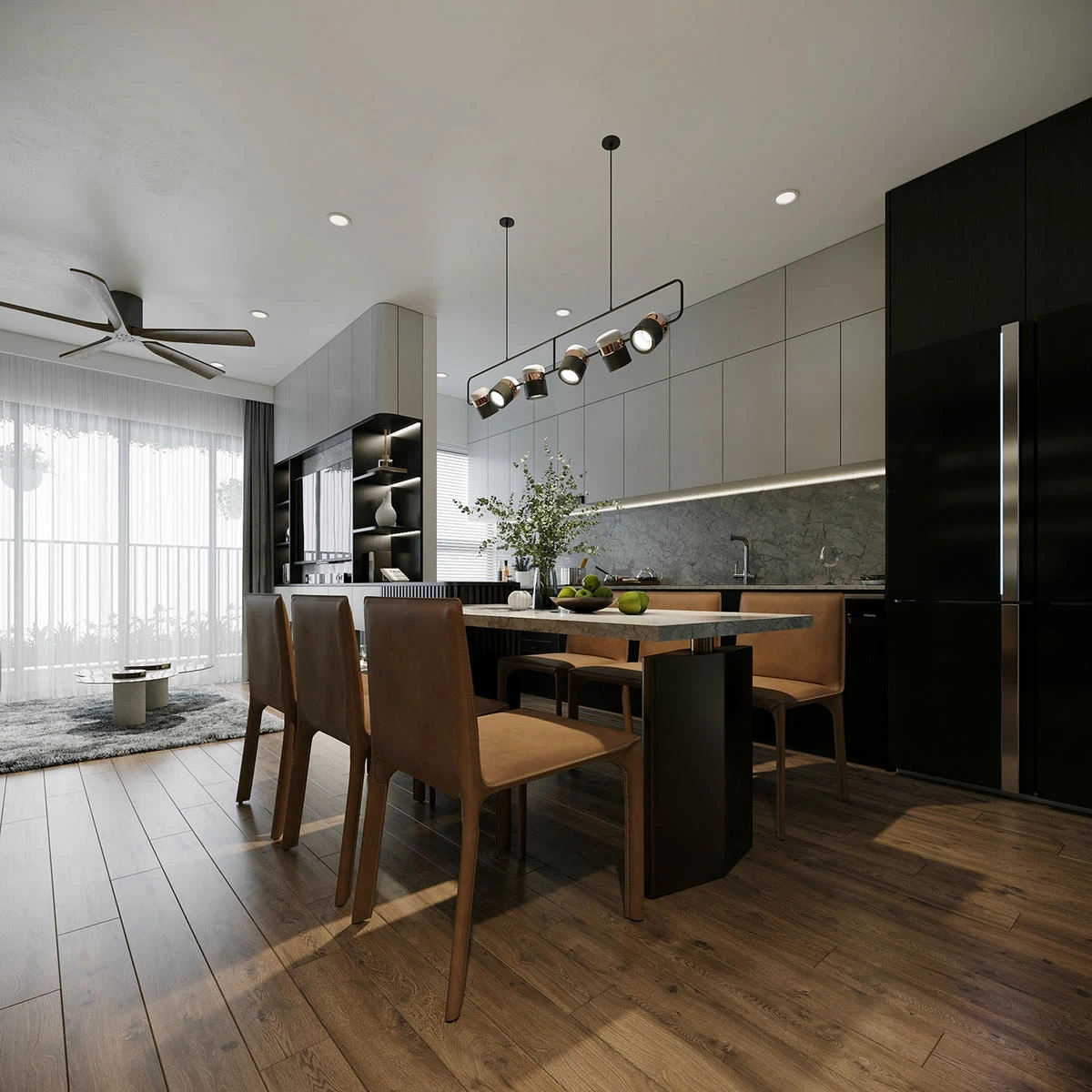 Thiết kế phòng khách và bếp nhà chị Thắm tại chung cư Vinsmart Tây Mỗ