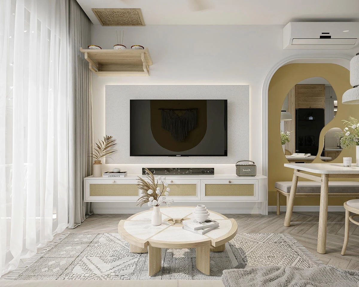 Căn hộ 60m2 với mây tre phối hợp với sơn inchem
