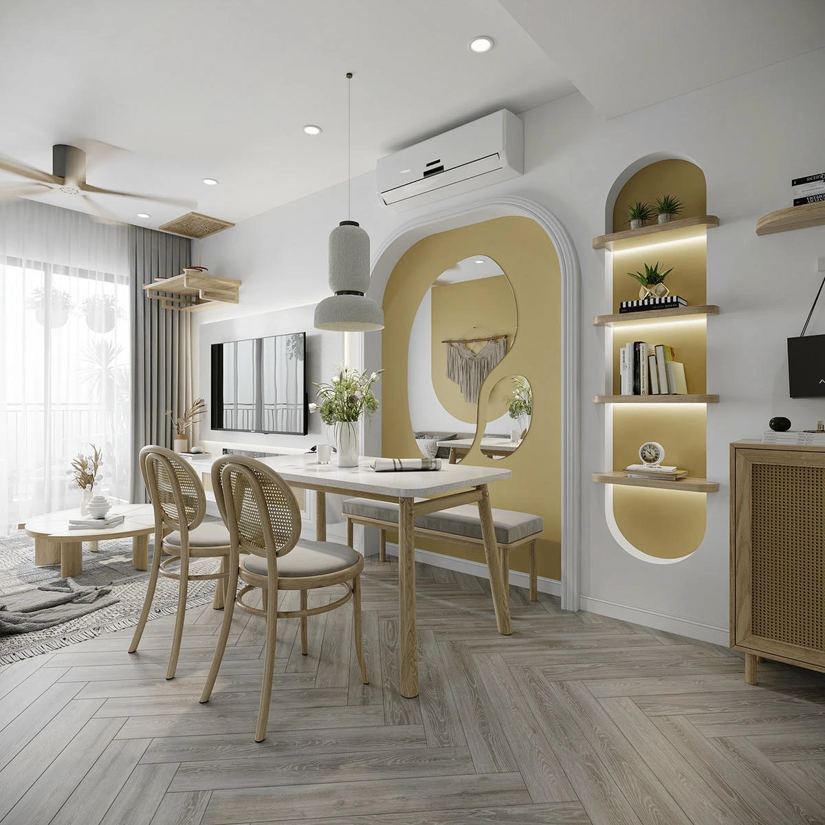 Căn hộ 60m2 với mây tre phối hợp với sơn inchem