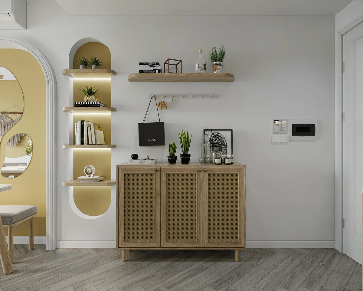 Căn hộ 60m2 với mây tre phối hợp với sơn inchem