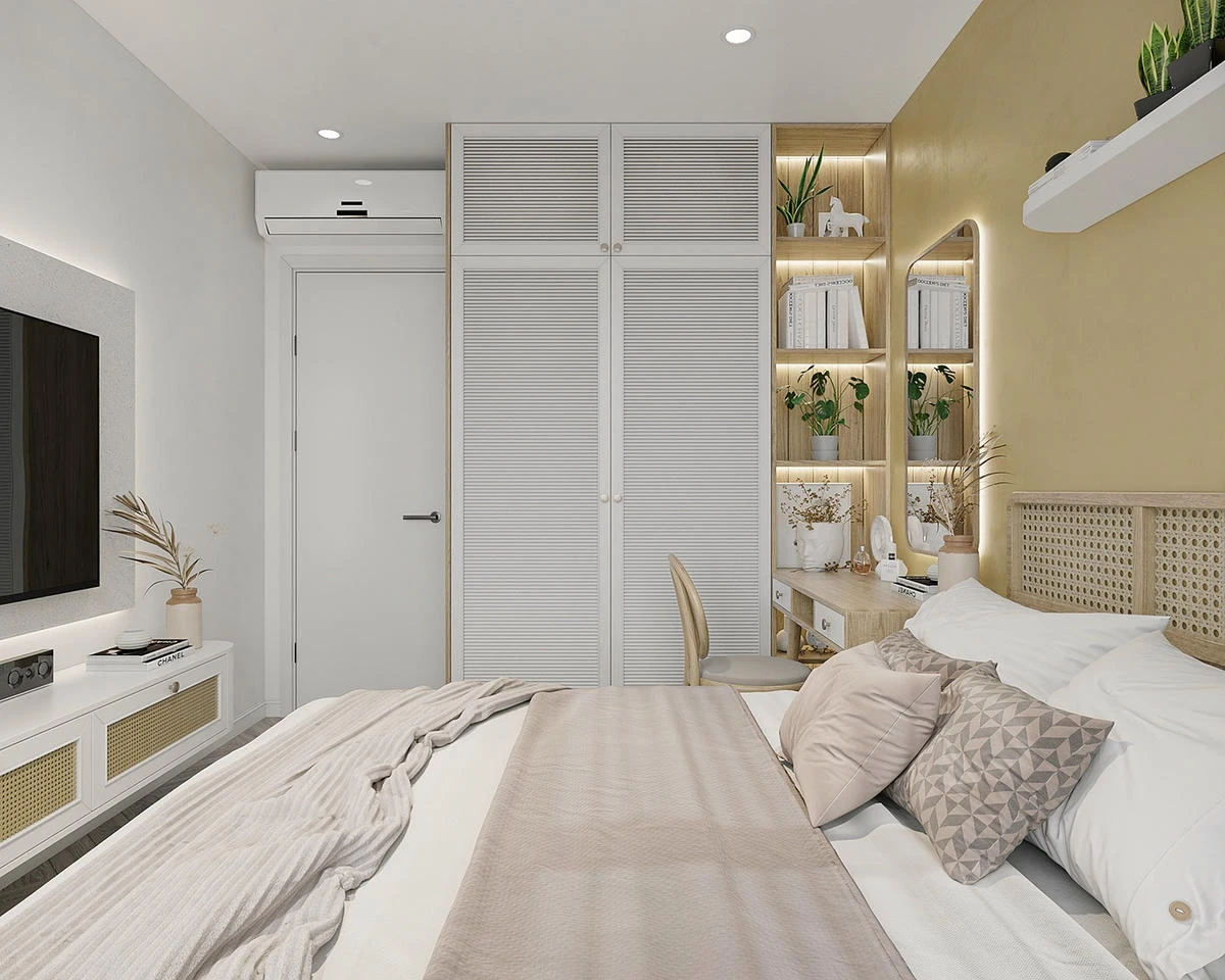 Căn hộ 60m2 với mây tre phối hợp với sơn inchem