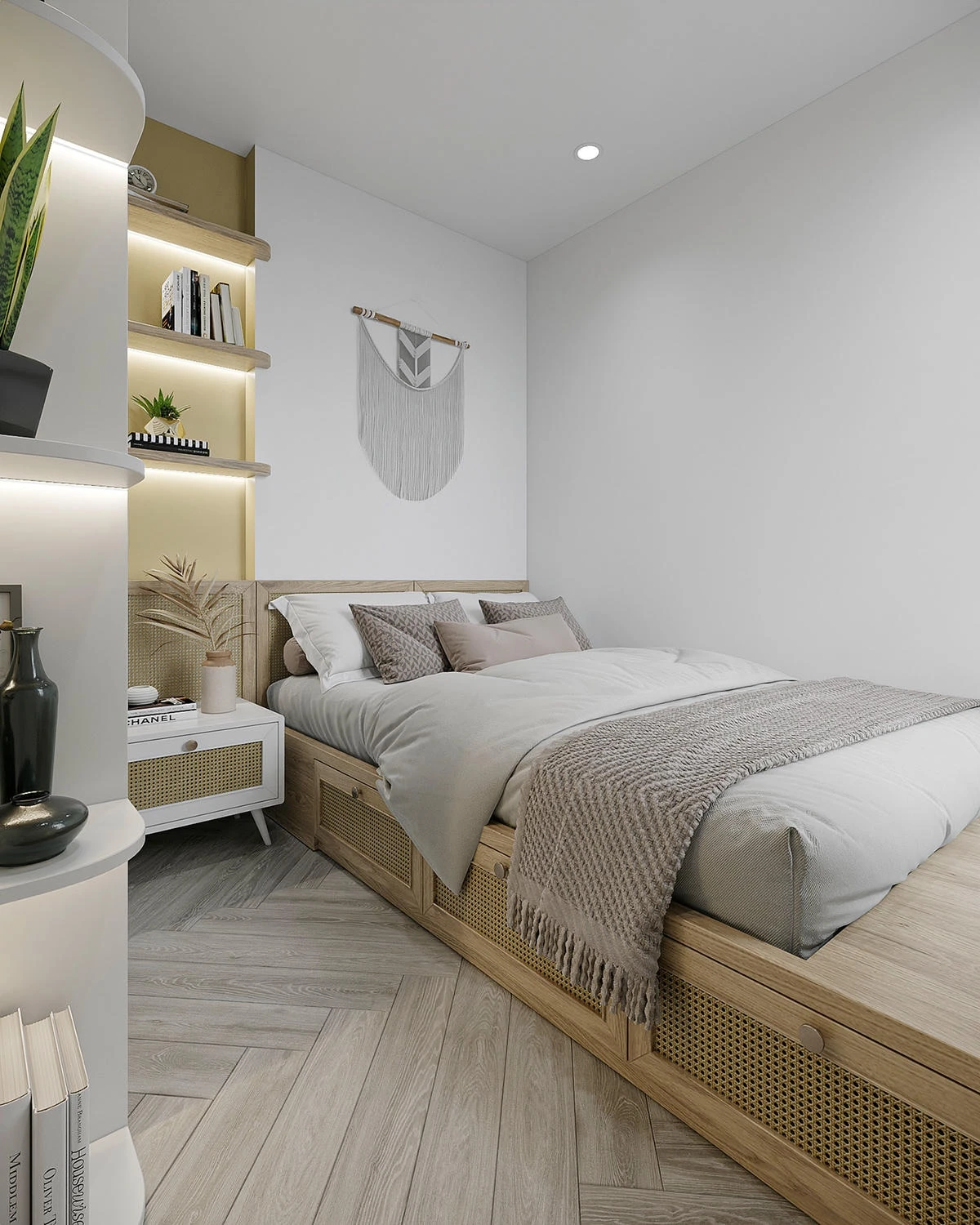 Căn hộ 60m2 với mây tre phối hợp với sơn inchem