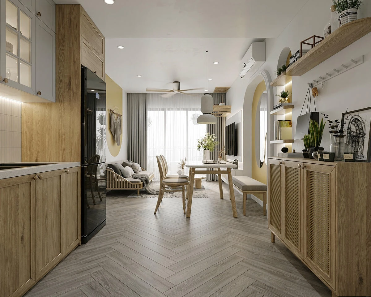 Căn hộ 60m2 với mây tre phối hợp với sơn inchem
